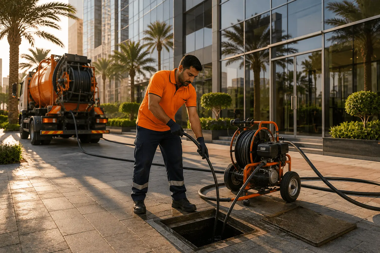 Aquatech drainage professional using specialist cleaning equipment