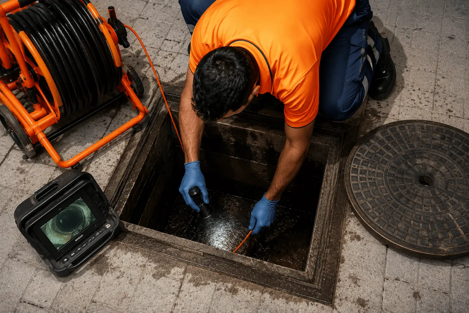 Professional sewer line cleaning work